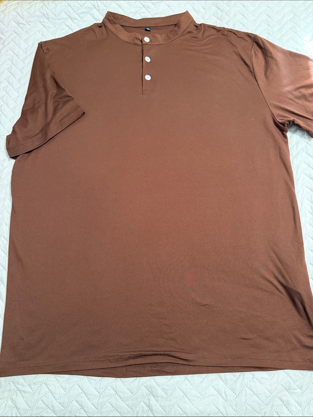 Men's Brown Henley Polo Shirt - Classic Short Sleeve